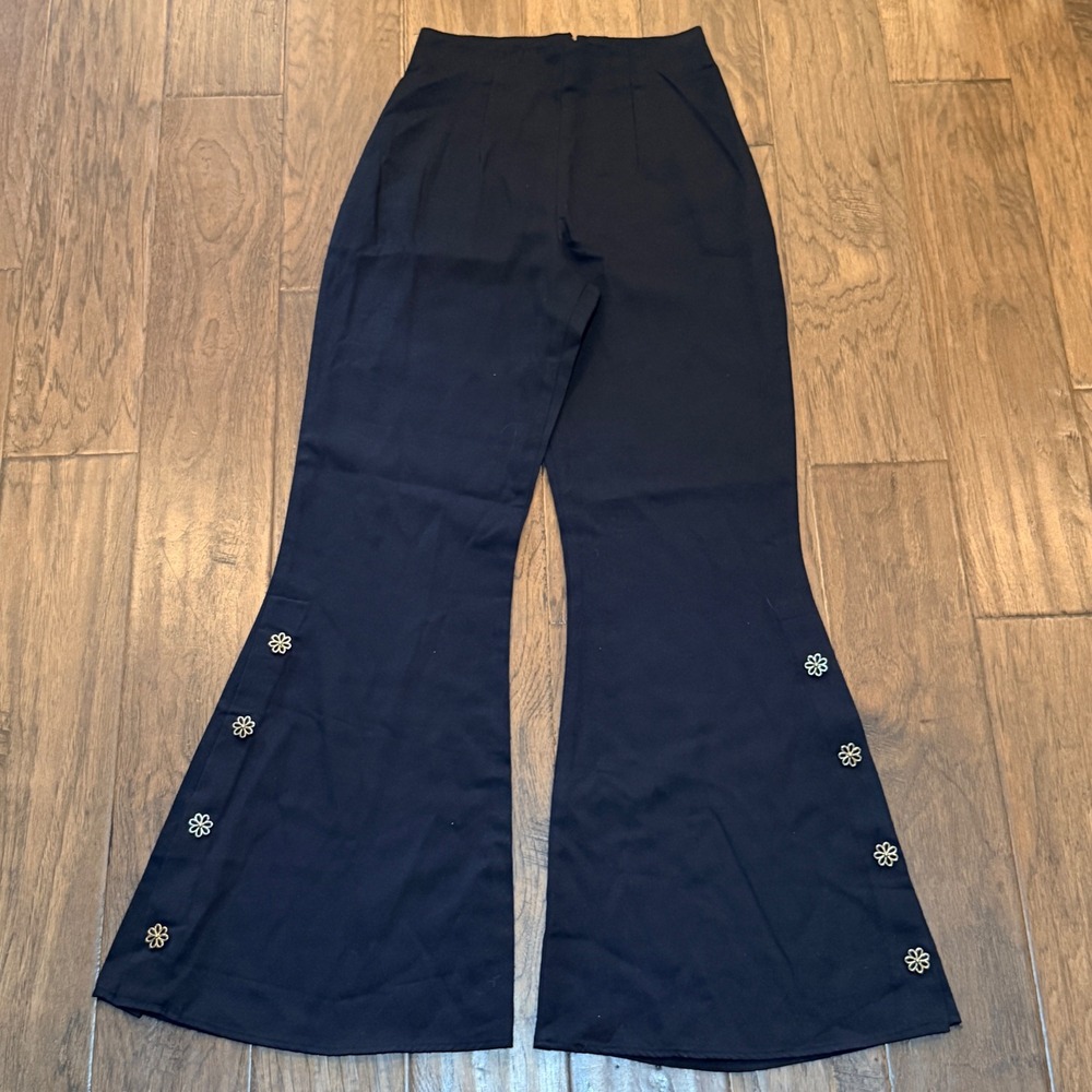 GSL Flare Pants Women 5 Black Vintage Bell Bottom Flower Stud High Waist USA